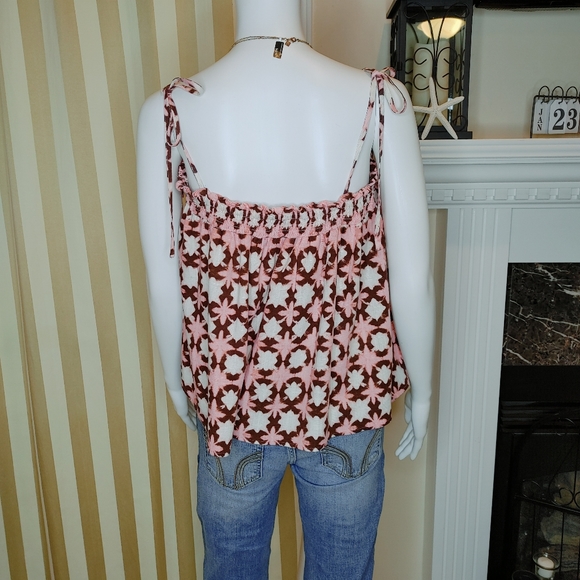 LOFT SUNWASHED FLORAL SMOCKED BOW STRAP CAMI, PINK LP - Picture 7 of 11